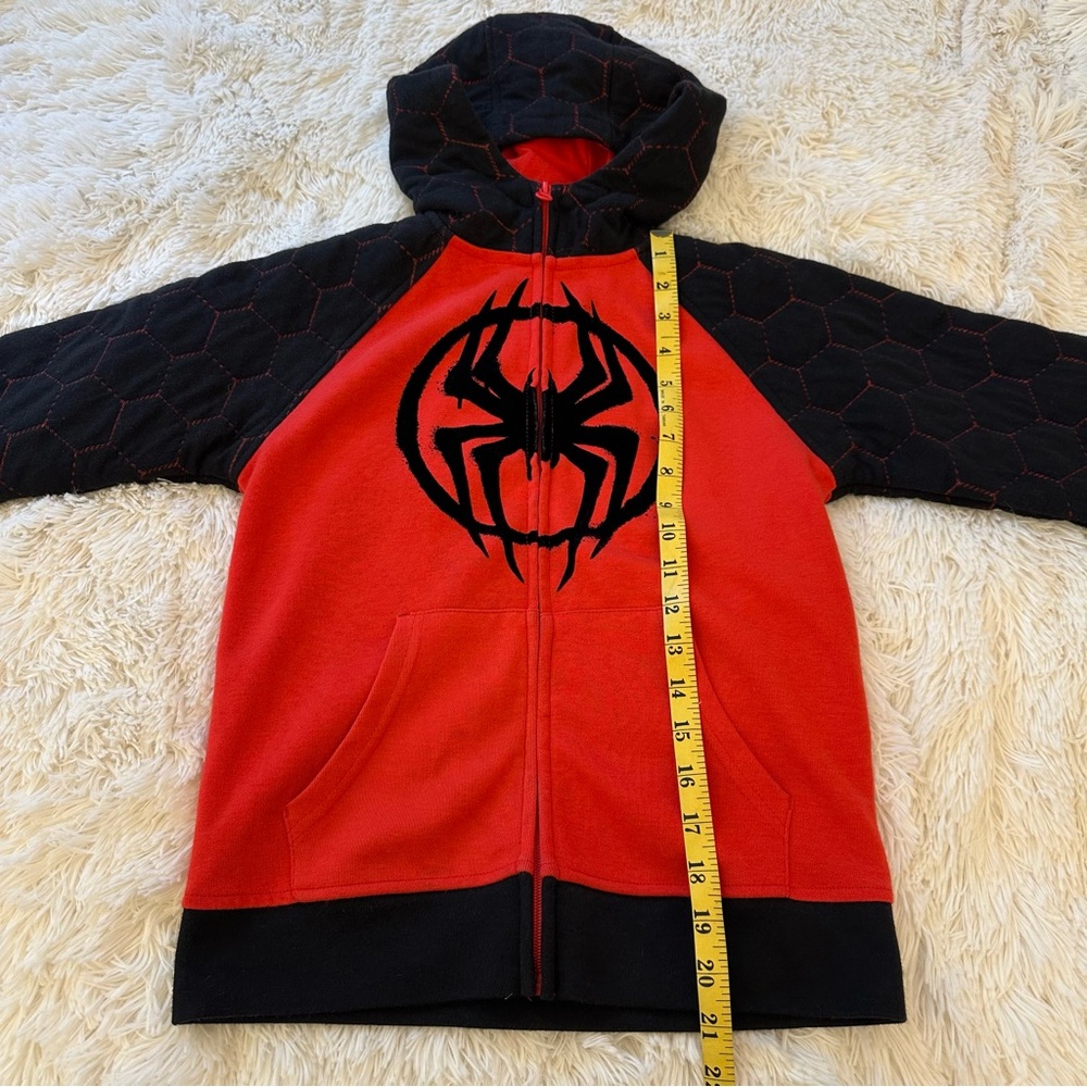 SPIDER-MAN Boys Red Black Full Zip Hoodie Size 8 Marvel Spider Logo Sweatshirt - Picture 3 of 7